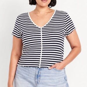 Old Navy NEW Navy & White Striped Short Sleeve Cropped Tee Size XL